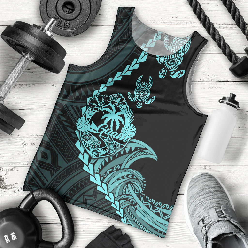 Personalised Guam Men Tank Top Tribal Turtles Curves Style - Turquoise LT7 Turquoise - Polynesian Pride