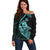 Personalised Guam Off Shoulder Sweater Tribal Turtles Curves Style - Turquoise LT7 Women Turquoise - Polynesian Pride