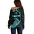 Personalised Guam Off Shoulder Sweater Tribal Turtles Curves Style - Turquoise LT7 - Polynesian Pride