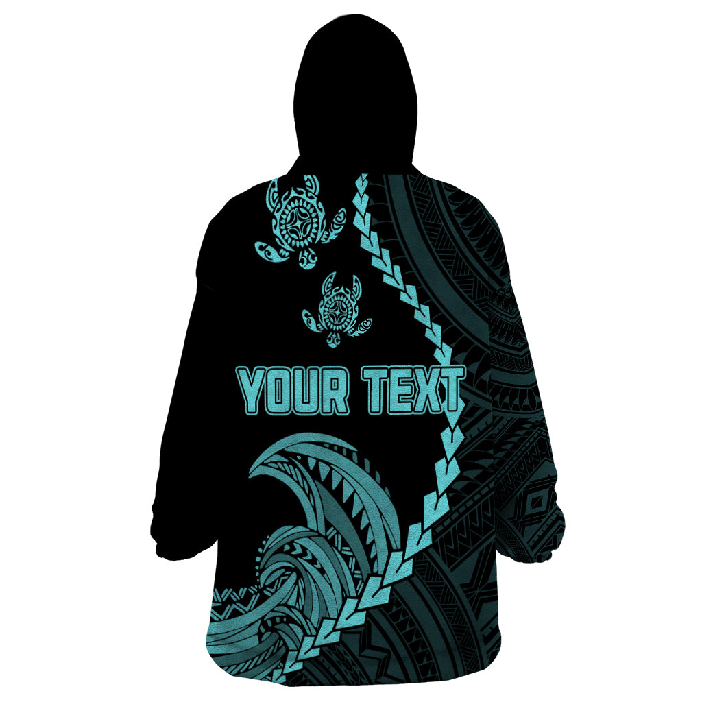 Personalised Guam Wearable Blanket Hoodie Tribal Turtles Curves Style - Turquoise LT7 - Polynesian Pride
