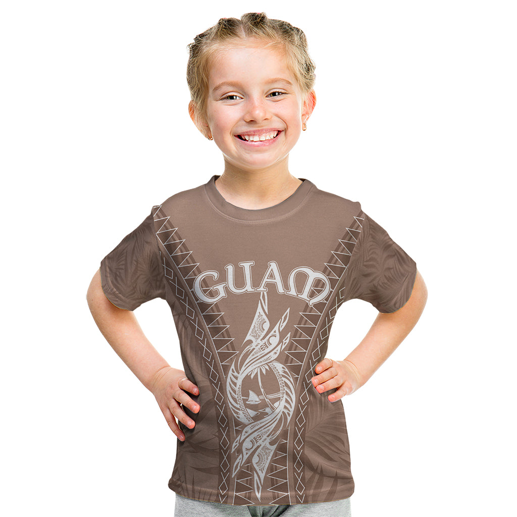 Personalised Guam Kid T Shirt Chamoro Latte Stone Mix Tropical - Brown LT7 Brown - Polynesian Pride