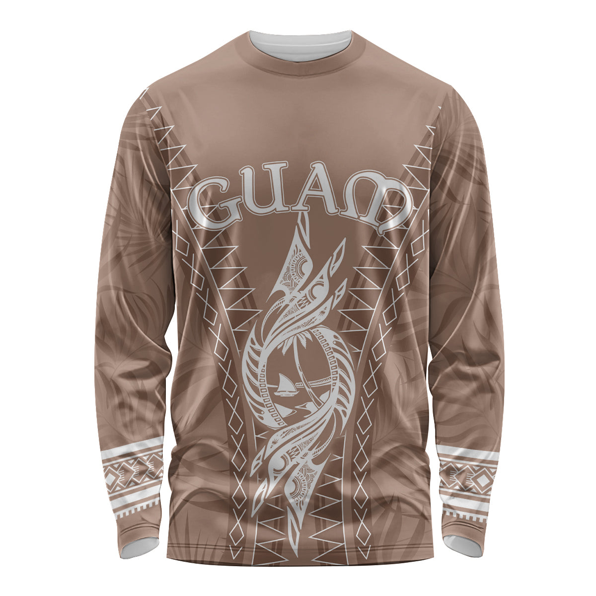 Personalised Guam Long Sleeve Shirt Chamoro Latte Stone Mix Tropical - Brown LT7 Unisex Brown - Polynesian Pride