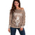 Personalised Guam Off Shoulder Sweater Chamoro Latte Stone Mix Tropical - Brown LT7 Women Brown - Polynesian Pride