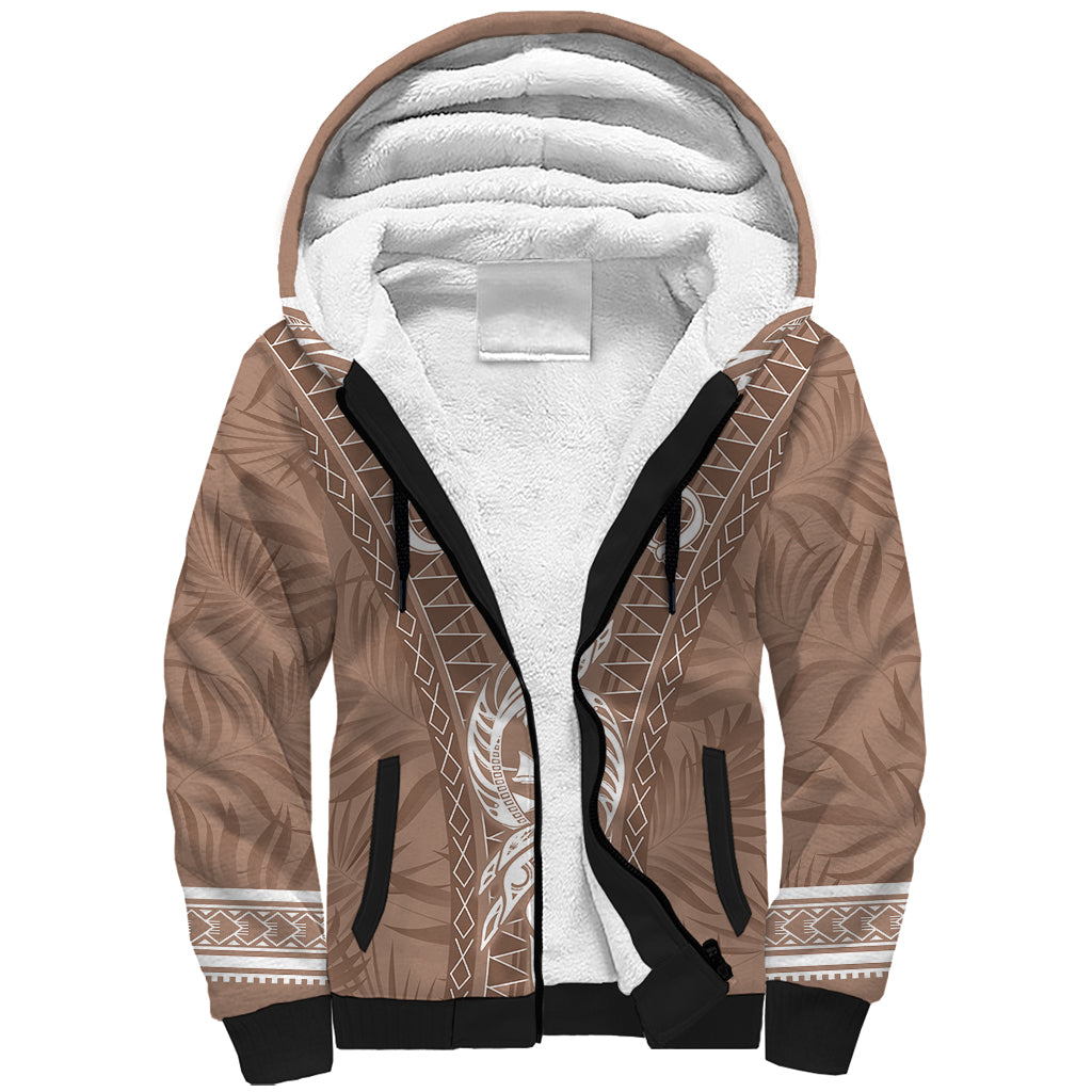 Personalised Guam Sherpa Hoodie Chamoro Latte Stone Mix Tropical - Brown LT7 Unisex Brown - Polynesian Pride