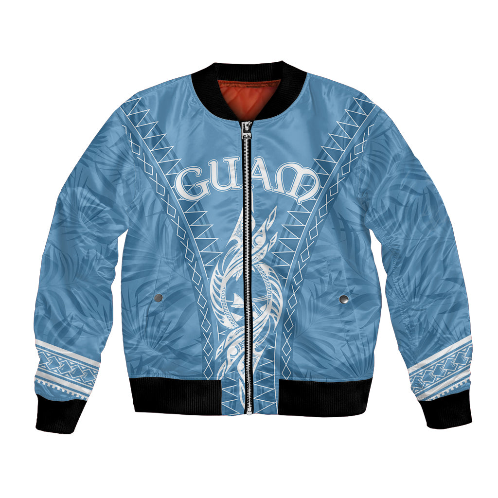 Personalised Guam Bomber Jacket Chamoro Latte Stone Mix Tropical - Blue LT7 Unisex Blue - Polynesian Pride