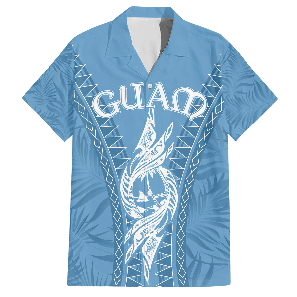 Personalised Guam Hawaiian Shirt Chamoro Latte Stone Mix Tropical - Blue LT7 Blue - Polynesian Pride
