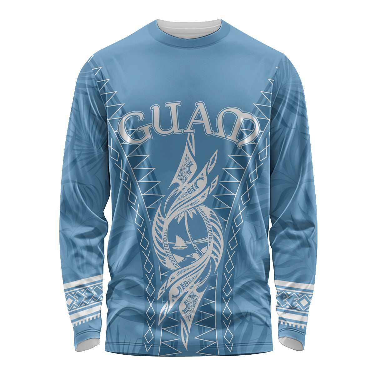 Personalised Guam Long Sleeve Shirt Chamoro Latte Stone Mix Tropical - Blue LT7 Unisex Blue - Polynesian Pride