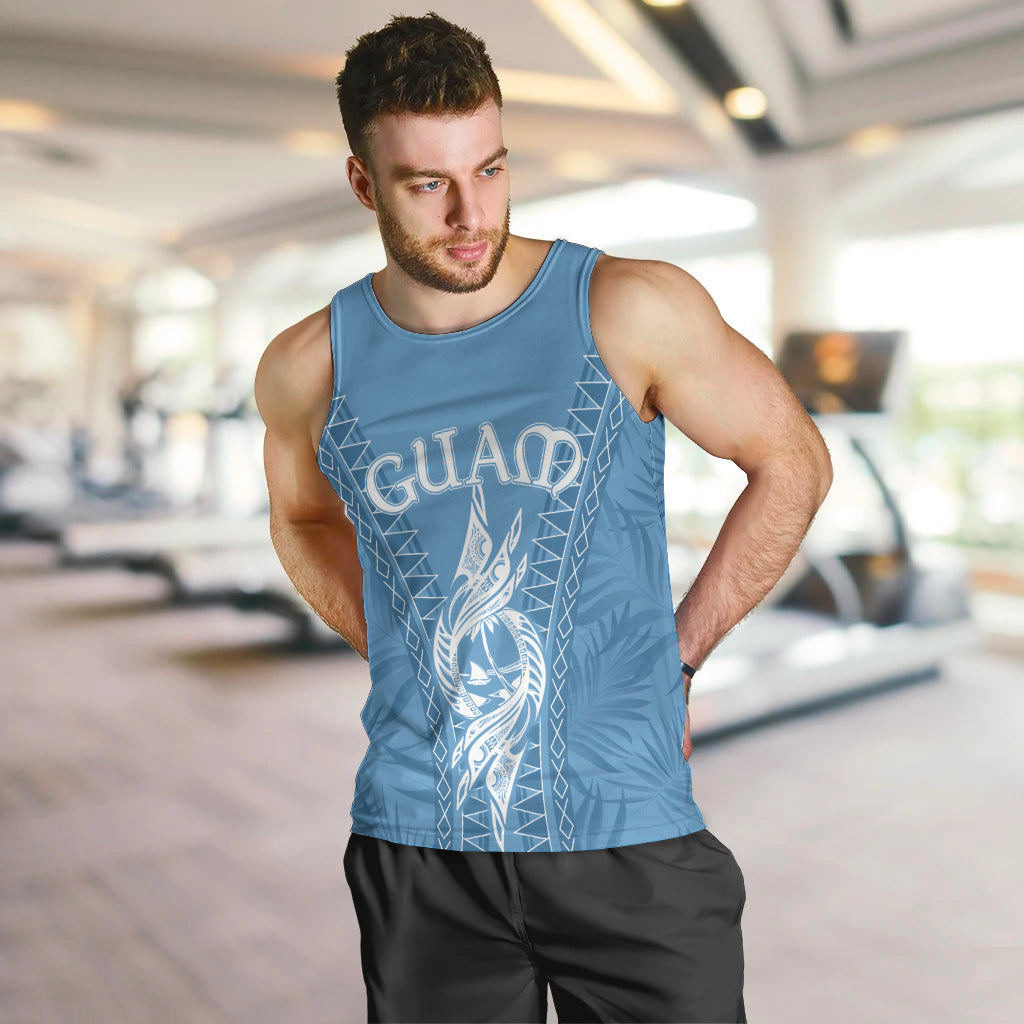 Personalised Guam Men Tank Top Chamoro Latte Stone Mix Tropical - Blue LT7 Blue - Polynesian Pride