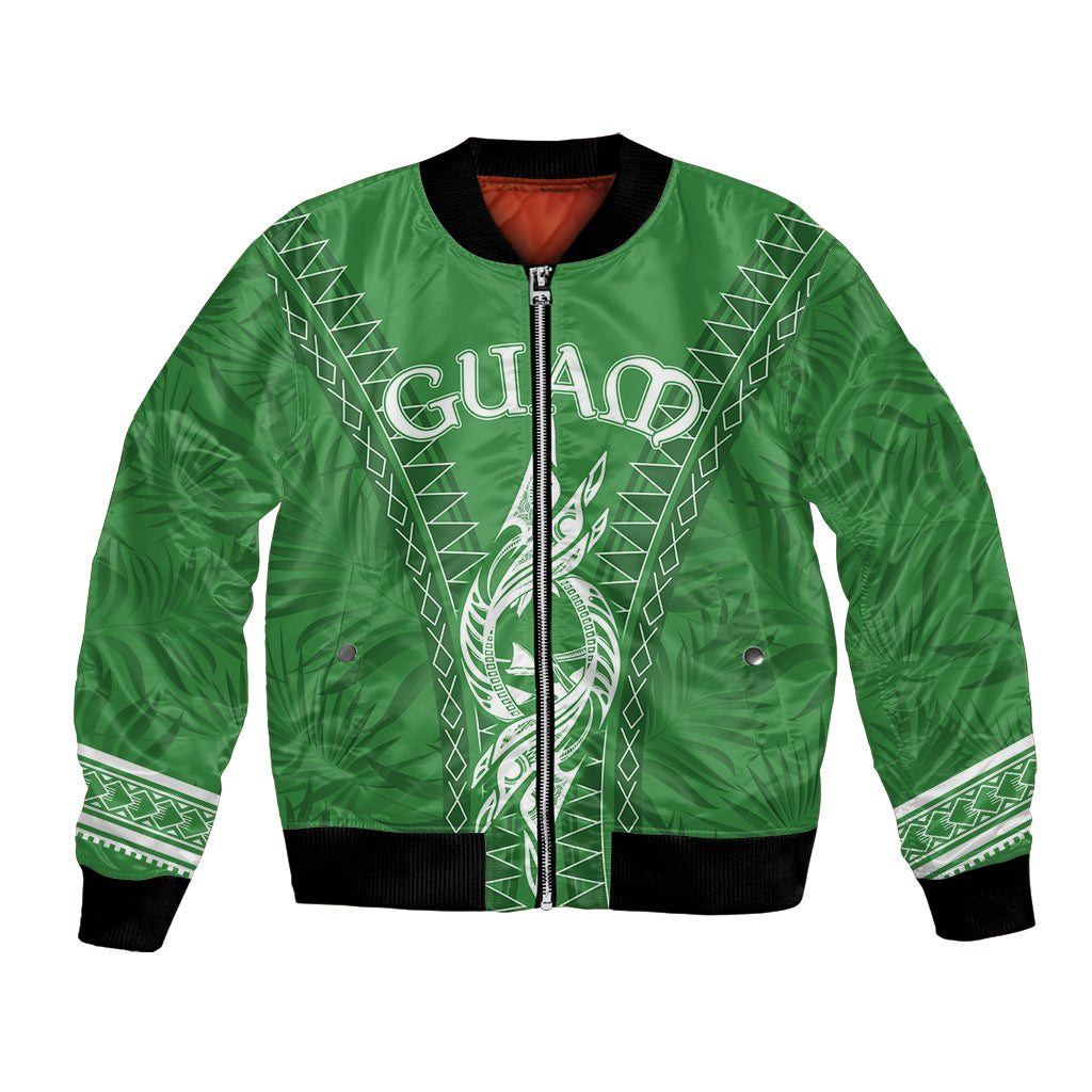Personalised Guam Bomber Jacket Chamoro Latte Stone Mix Tropical - Green LT7 Unisex Green - Polynesian Pride