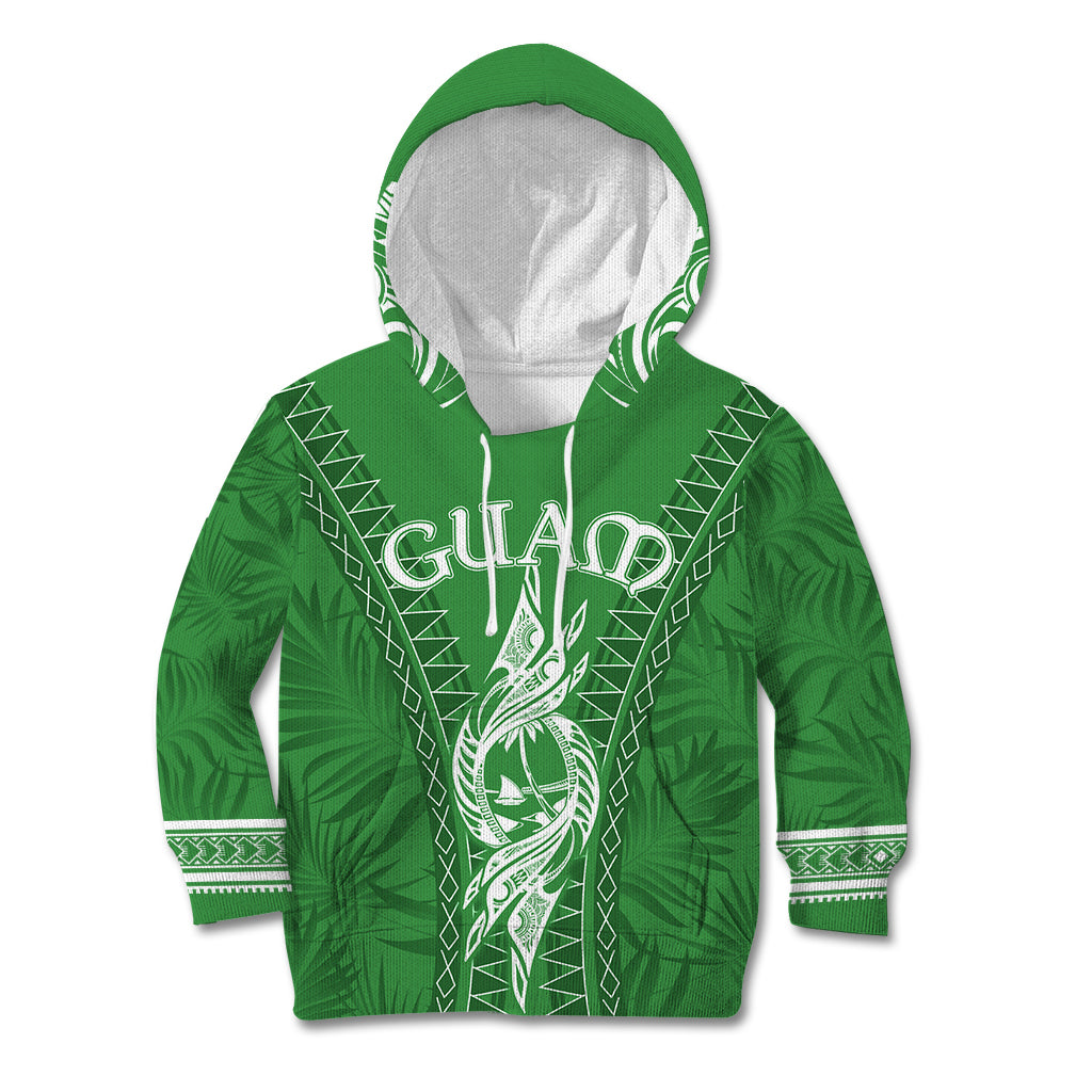Personalised Guam Kid Hoodie Chamoro Latte Stone Mix Tropical - Green LT7 Green - Polynesian Pride