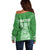 Personalised Guam Off Shoulder Sweater Chamoro Latte Stone Mix Tropical - Green LT7 - Polynesian Pride