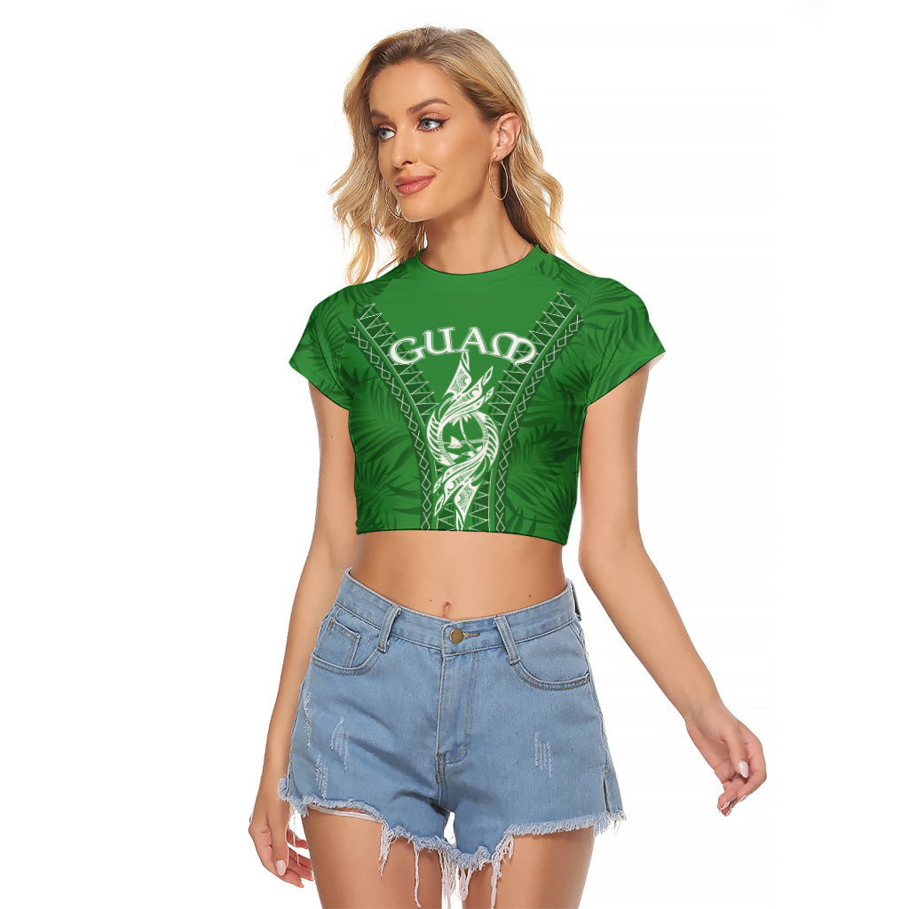 Personalised Guam Raglan Cropped T Shirt Chamoro Latte Stone Mix Tropical - Green LT7 Female Green - Polynesian Pride