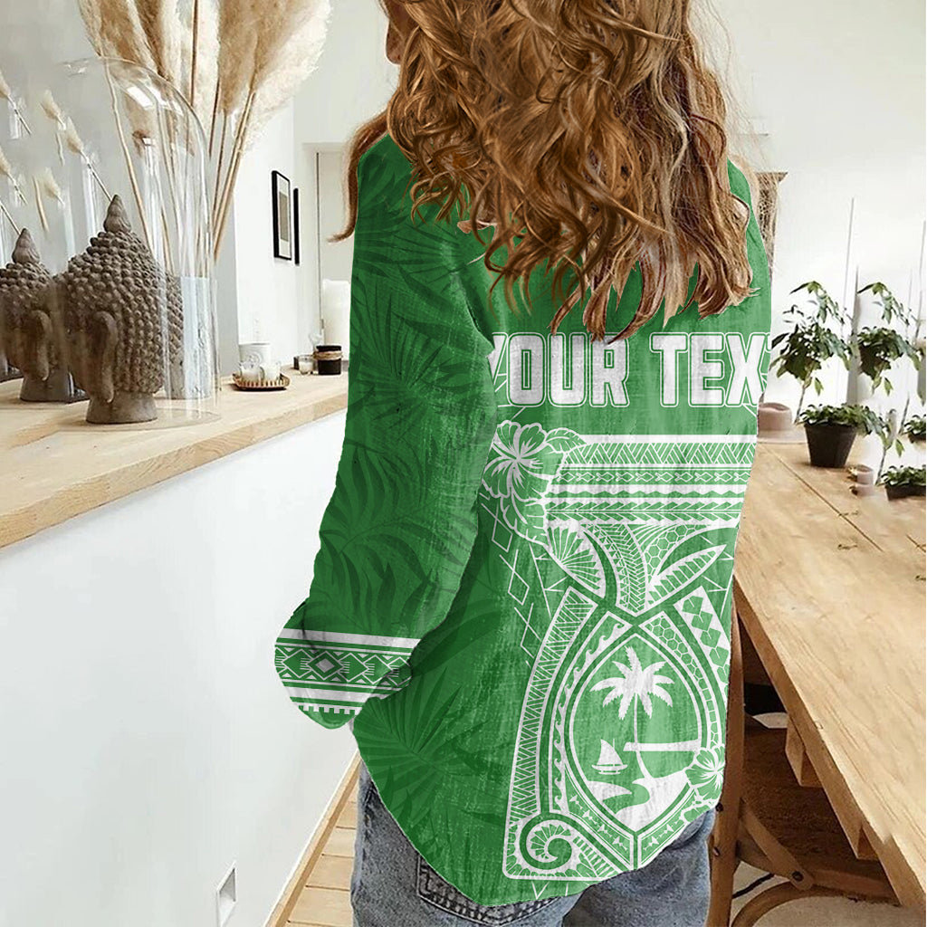 Personalised Guam Women Casual Shirt Chamoro Latte Stone Mix Tropical - Green LT7 - Polynesian Pride