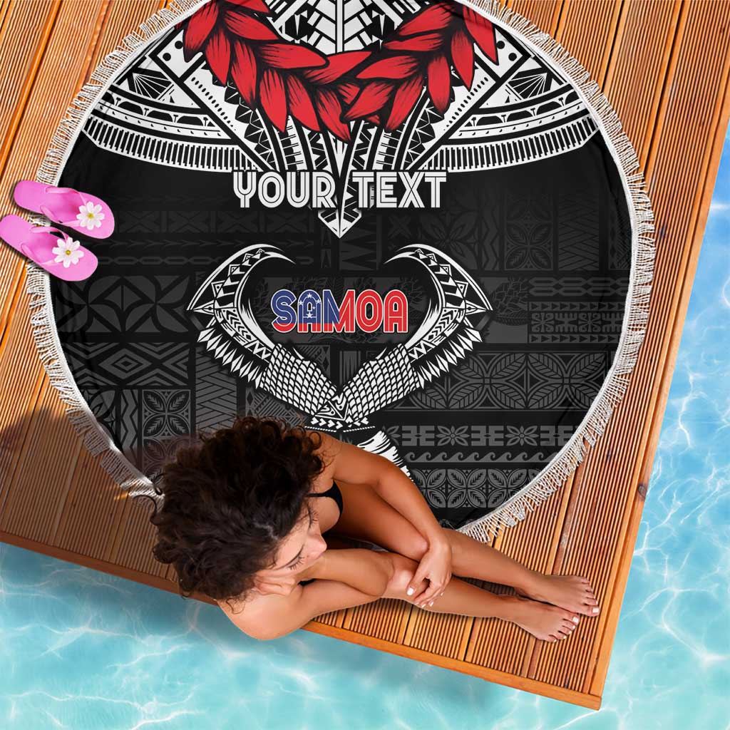 Personalized Talofa Samoa Beach Blanket Ulafala With Toa Nifo'oti - Black LT7 - Polynesian Pride