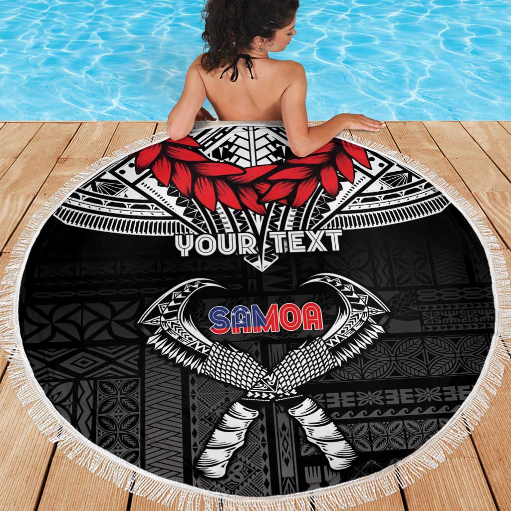 Personalized Talofa Samoa Beach Blanket Ulafala With Toa Nifo'oti - Black LT7 - Polynesian Pride