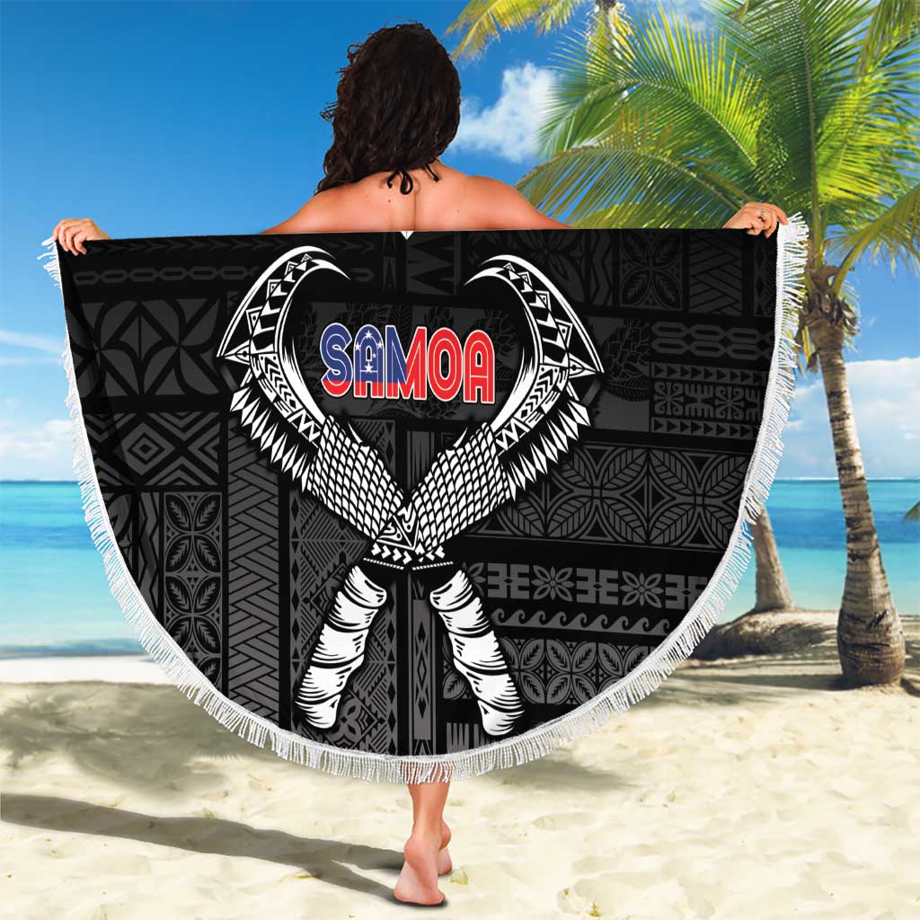 Personalized Talofa Samoa Beach Blanket Ulafala With Toa Nifo'oti - Black LT7 - Polynesian Pride