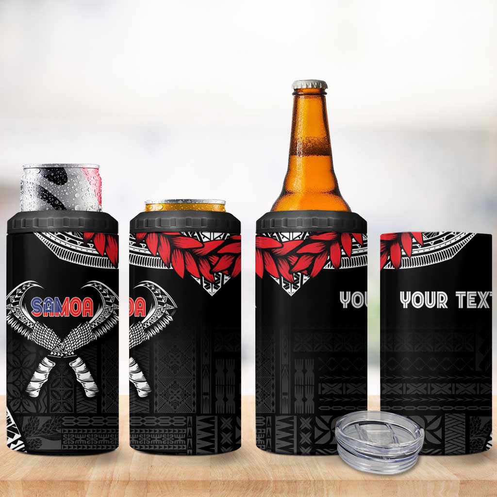 Personalized Talofa Samoa 4 in 1 Can Cooler Tumbler Ulafala With Toa Nifo'oti - Black LT7 - Polynesian Pride
