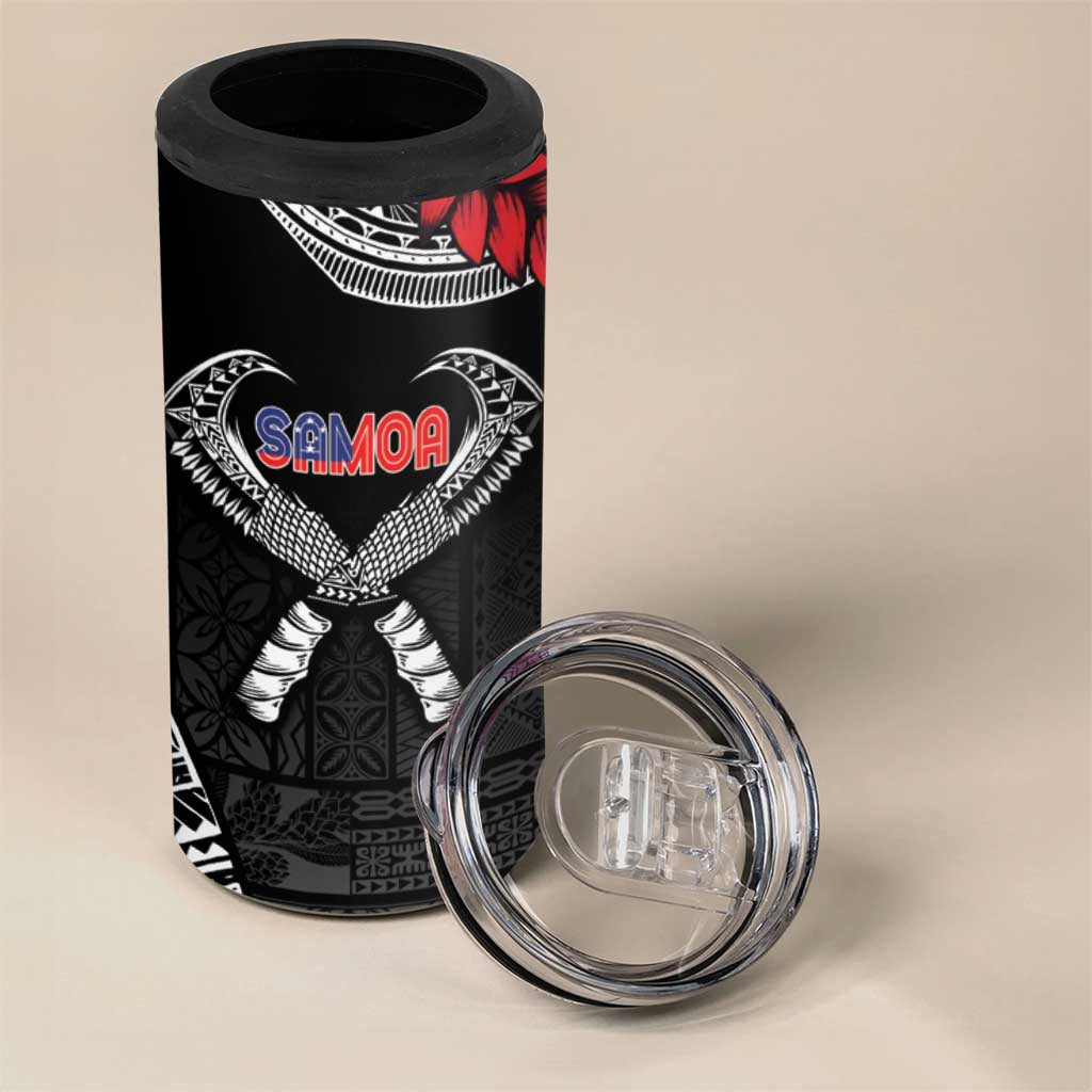 Personalized Talofa Samoa 4 in 1 Can Cooler Tumbler Ulafala With Toa Nifo'oti - Black LT7 - Polynesian Pride