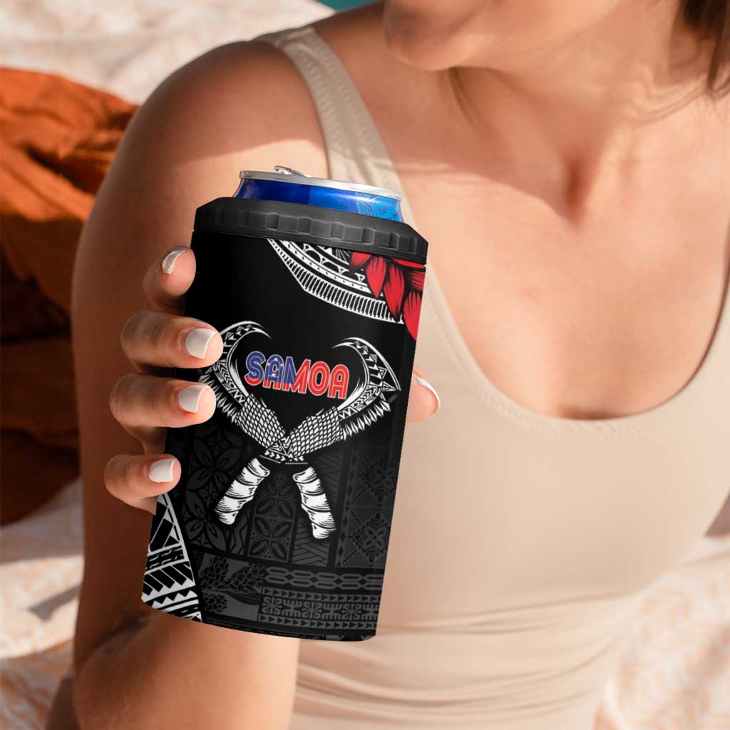 Personalized Talofa Samoa 4 in 1 Can Cooler Tumbler Ulafala With Toa Nifo'oti - Black LT7 - Polynesian Pride