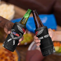 Personalized Talofa Samoa 4 in 1 Can Cooler Tumbler Ulafala With Toa Nifo'oti - Black LT7 - Polynesian Pride