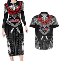 Personalized Talofa Samoa Couples Matching Long Sleeve Bodycon Dress and Hawaiian Shirt Ulafala With Toa Nifo'oti - Black LT7 Black - Polynesian Pride