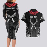 Personalized Talofa Samoa Couples Matching Long Sleeve Bodycon Dress and Hawaiian Shirt Ulafala With Toa Nifo'oti - Black LT7 - Polynesian Pride