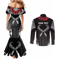 Personalized Talofa Samoa Couples Matching Mermaid Dress and Long Sleeve Button Shirt Ulafala With Toa Nifo'oti - Black LT7 - Polynesian Pride