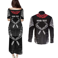Personalized Talofa Samoa Couples Matching Puletasi and Long Sleeve Button Shirt Ulafala With Toa Nifo'oti - Black LT7 - Polynesian Pride