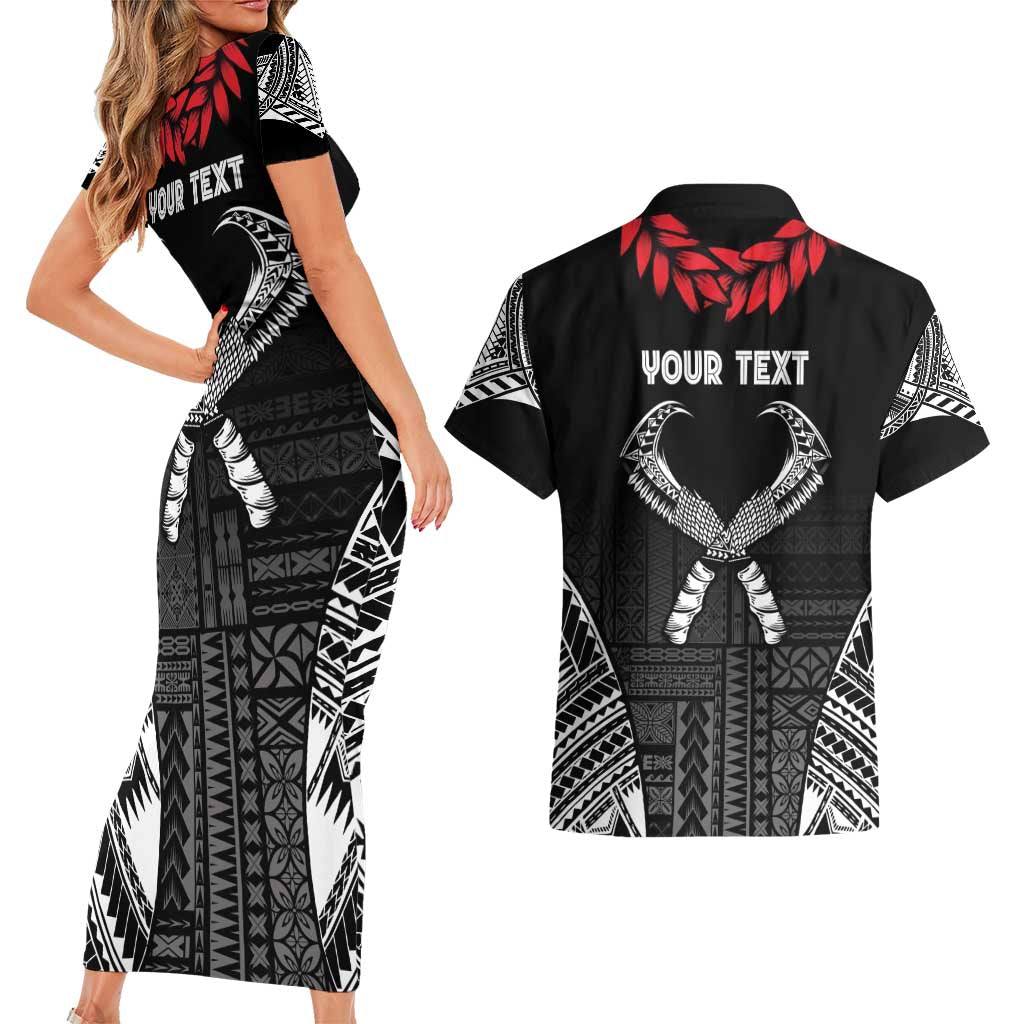 Personalized Talofa Samoa Couples Matching Short Sleeve Bodycon Dress and Hawaiian Shirt Ulafala With Toa Nifo'oti - Black LT7 - Polynesian Pride