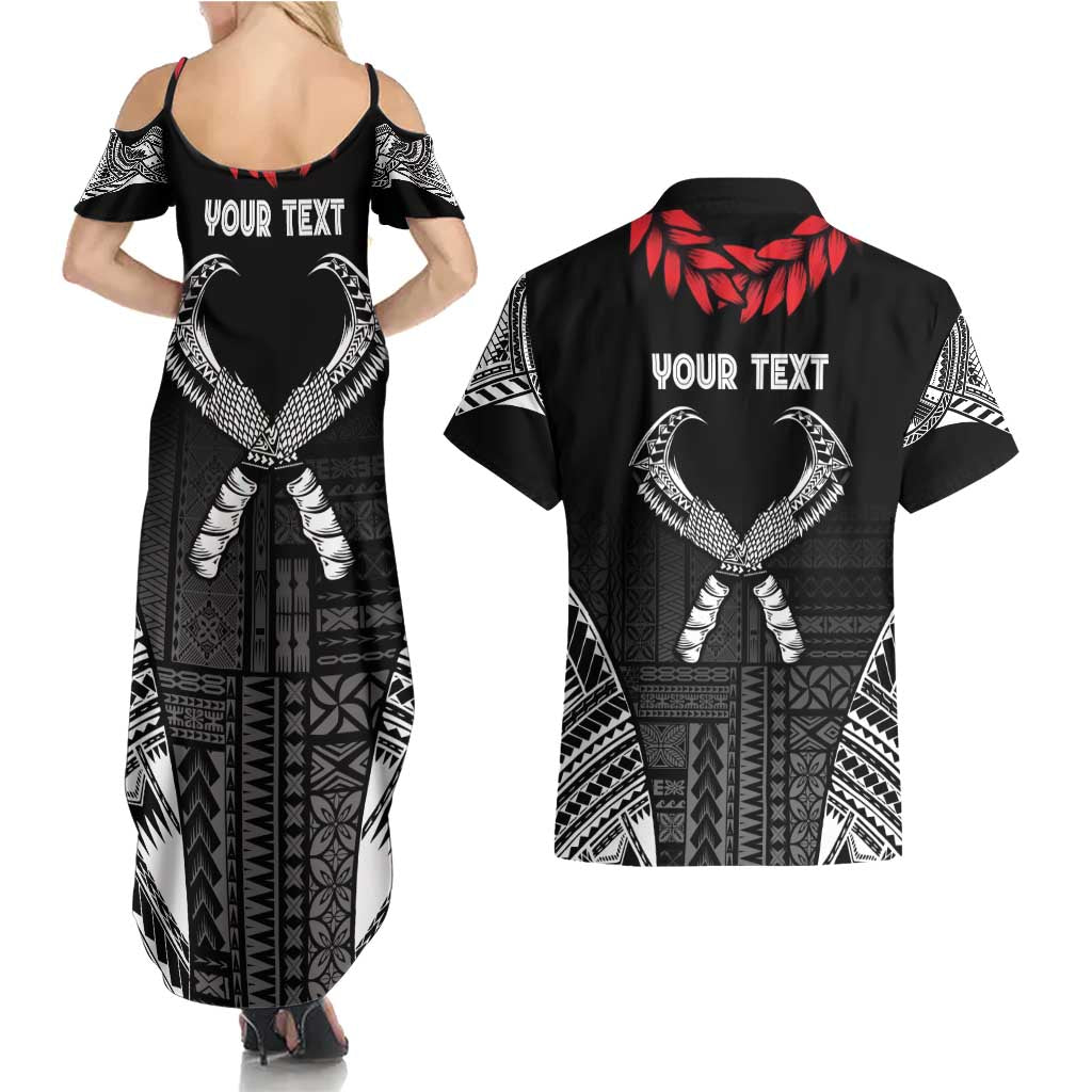 Personalized Talofa Samoa Couples Matching Summer Maxi Dress and Hawaiian Shirt Ulafala With Toa Nifo'oti - Black LT7 - Polynesian Pride
