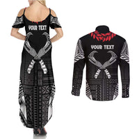 Personalized Talofa Samoa Couples Matching Summer Maxi Dress and Long Sleeve Button Shirt Ulafala With Toa Nifo'oti - Black LT7 - Polynesian Pride