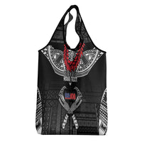 Personalized Talofa Samoa Grocery Bag Ulafala With Toa Nifo'oti - Black LT7 - Polynesian Pride