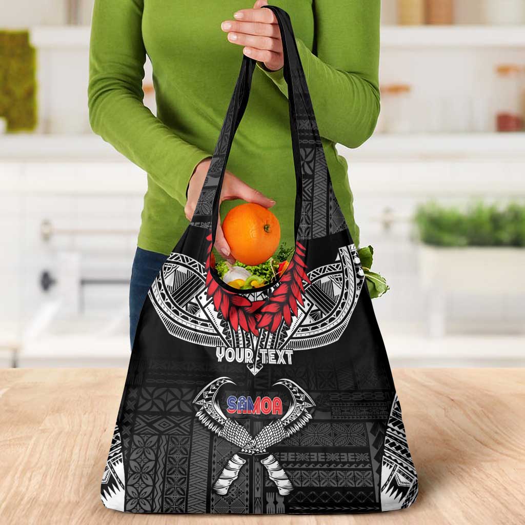 Personalized Talofa Samoa Grocery Bag Ulafala With Toa Nifo'oti - Black LT7 - Polynesian Pride
