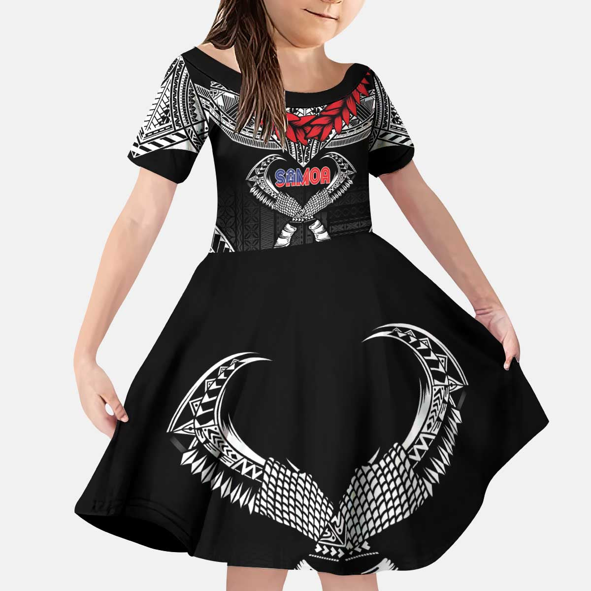Personalized Talofa Samoa Kid Short Sleeve Dress Ulafala With Toa Nifo'oti - Black