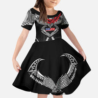 Personalized Talofa Samoa Kid Short Sleeve Dress Ulafala With Toa Nifo'oti - Black
