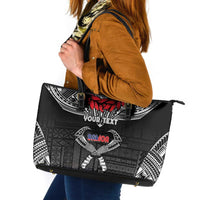 Personalized Talofa Samoa Leather Tote Bag Ulafala With Toa Nifo'oti - Black
