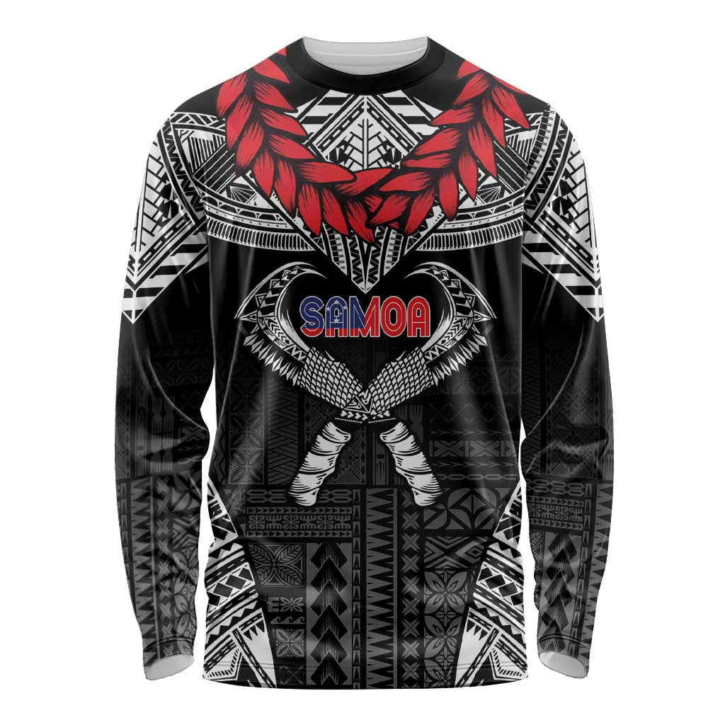 Personalized Talofa Samoa Long Sleeve Shirt Ulafala With Toa Nifo'oti - Black LT7 Unisex Black - Polynesian Pride