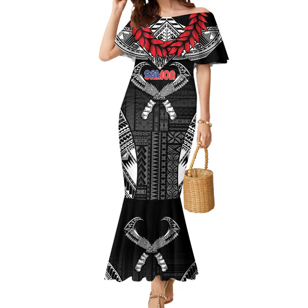 Personalized Talofa Samoa Mermaid Dress Ulafala With Toa Nifo'oti - Black