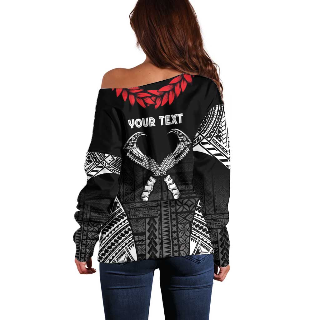 Personalized Talofa Samoa Off Shoulder Sweater Ulafala With Toa Nifo'oti - Black