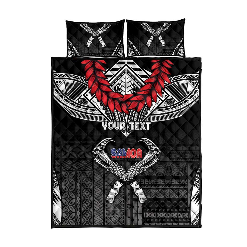 Personalized Talofa Samoa Quilt Bed Set Ulafala With Toa Nifo'oti - Black LT7 - Polynesian Pride