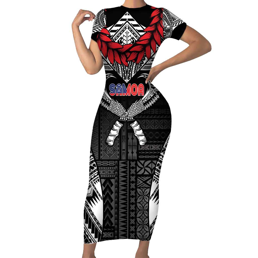 Personalized Talofa Samoa Short Sleeve Bodycon Dress Ulafala With Toa Nifo'oti - Black