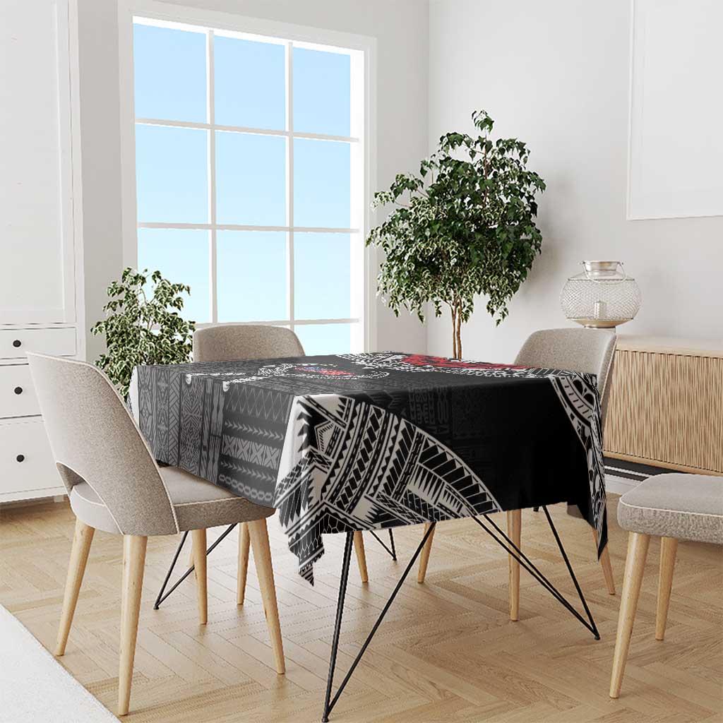 Personalized Talofa Samoa Tablecloth Ulafala With Toa Nifo'oti - Black