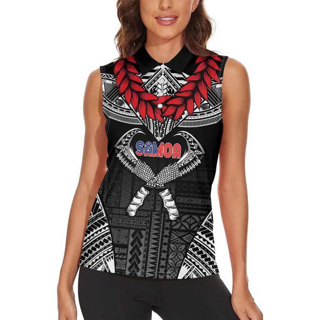 Personalized Talofa Samoa Women Sleeveless Polo Shirt Ulafala With Toa Nifo'oti - Black