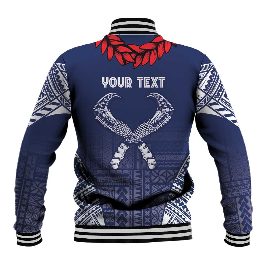 Personalized Talofa Samoa Baseball Jacket Ulafala With Toa Nifo'oti - Blue LT7 - Polynesian Pride