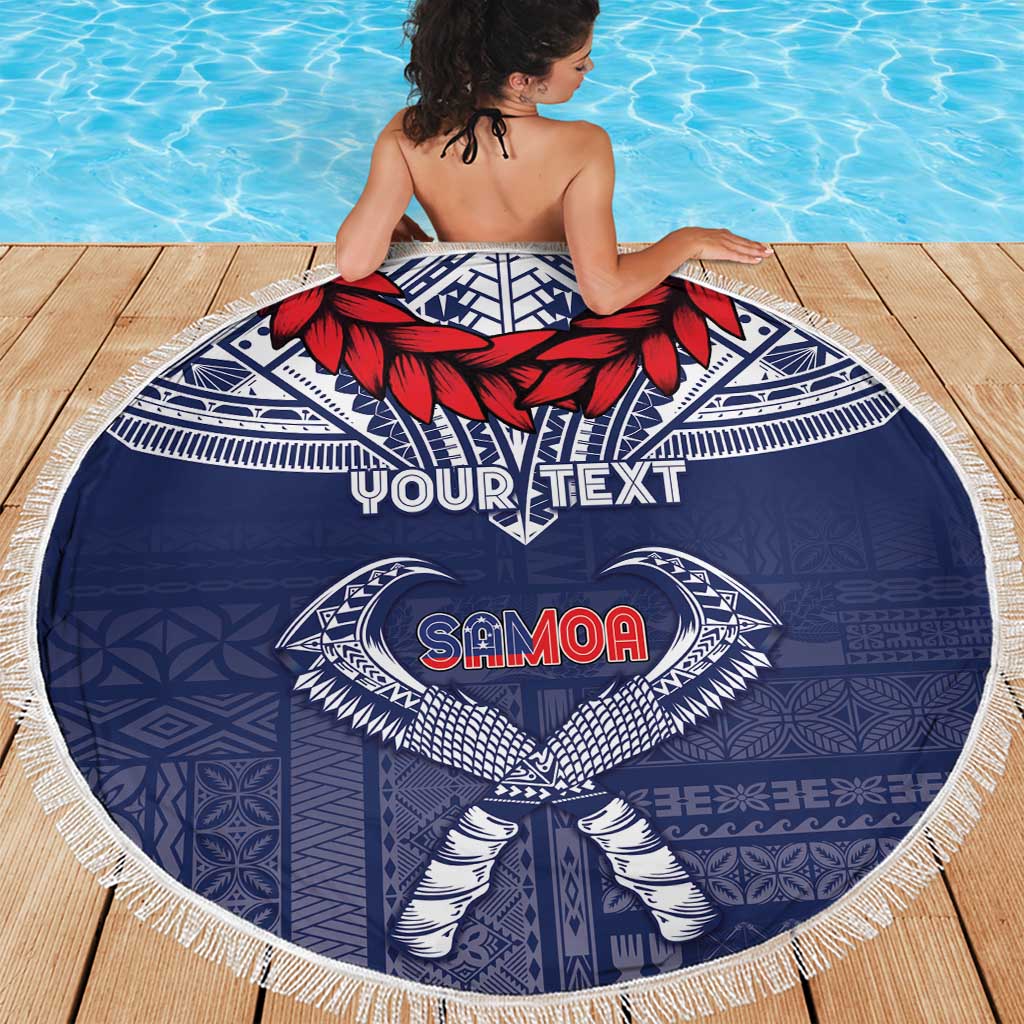 Personalized Talofa Samoa Beach Blanket Ulafala With Toa Nifo'oti - Blue LT7 - Polynesian Pride