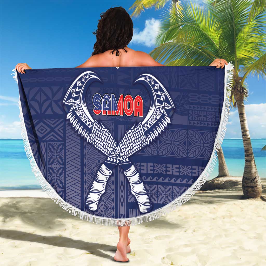 Personalized Talofa Samoa Beach Blanket Ulafala With Toa Nifo'oti - Blue LT7 - Polynesian Pride