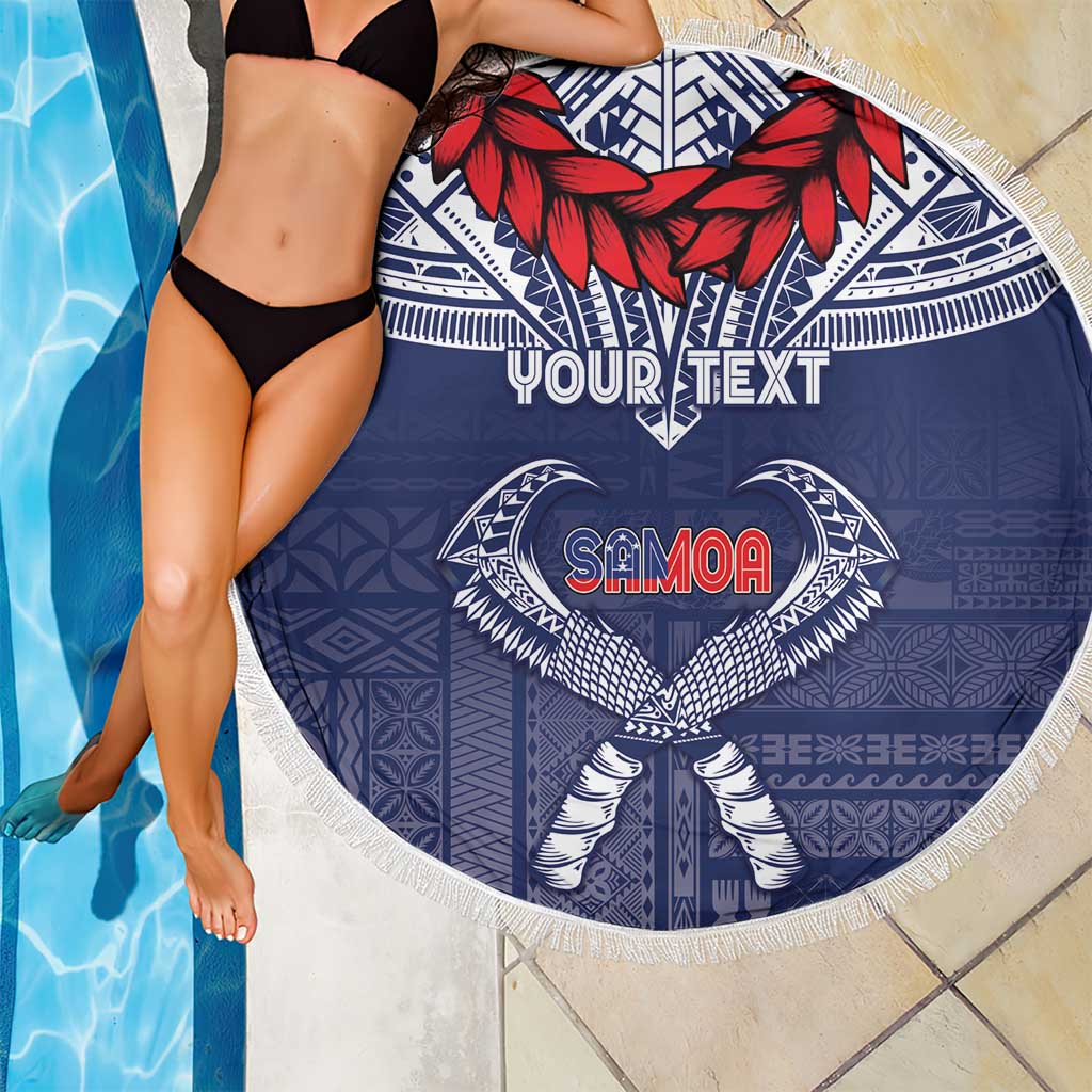 Personalized Talofa Samoa Beach Blanket Ulafala With Toa Nifo'oti - Blue LT7 - Polynesian Pride