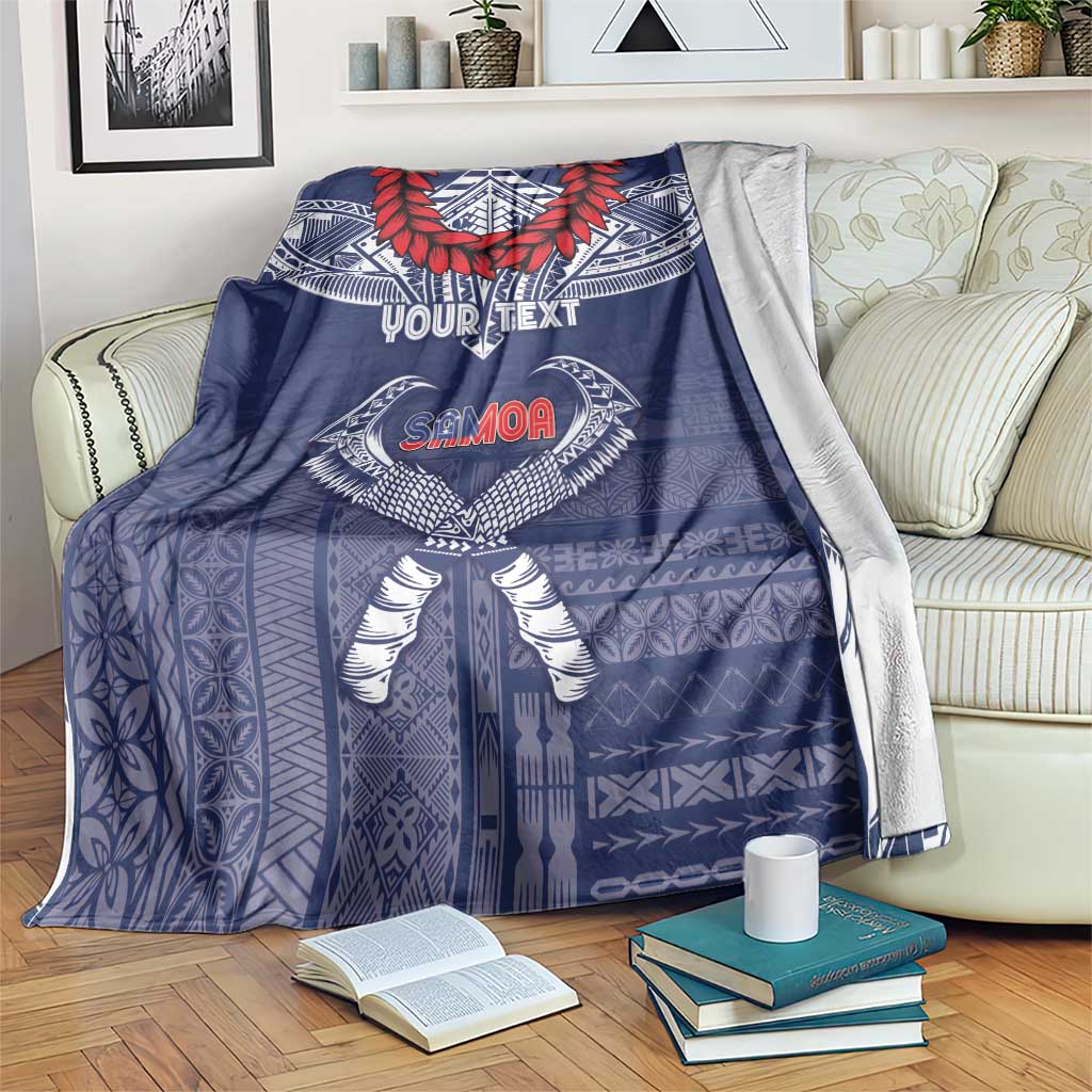 Personalized Talofa Samoa Blanket Ulafala With Toa Nifo'oti - Blue LT7 Blue - Polynesian Pride