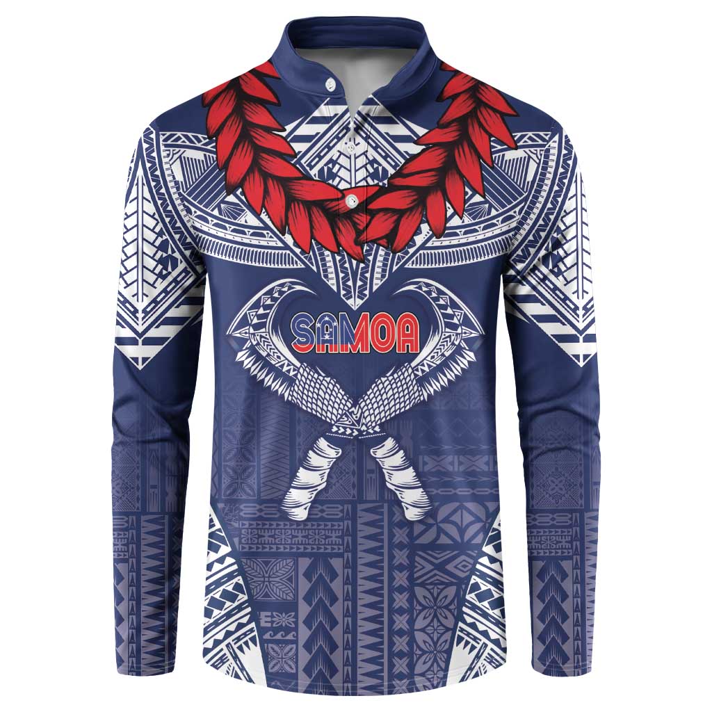 Personalized Talofa Samoa Button Sweatshirt Ulafala With Toa Nifo'oti - Blue LT7 Blue - Polynesian Pride