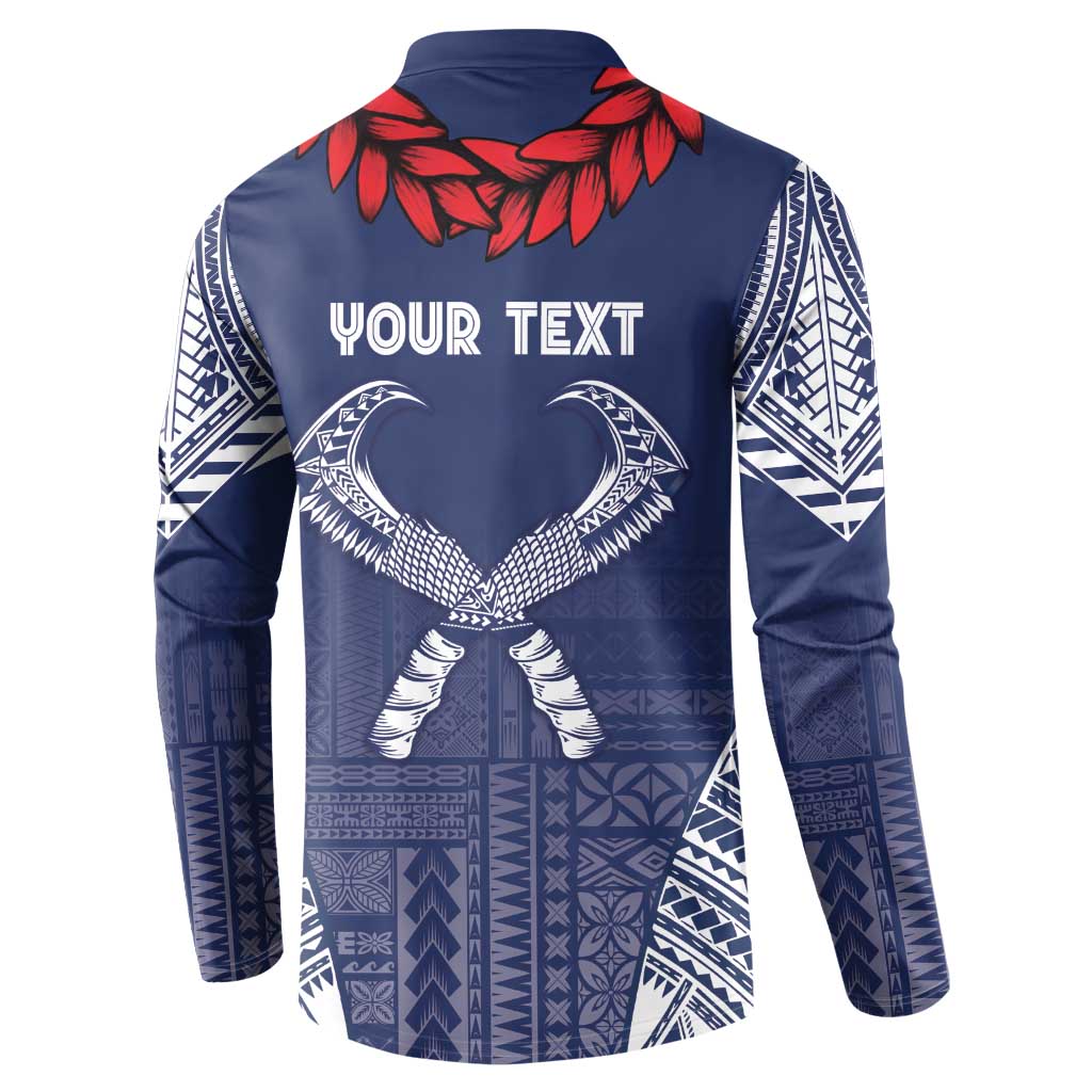 Personalized Talofa Samoa Button Sweatshirt Ulafala With Toa Nifo'oti - Blue LT7 - Polynesian Pride